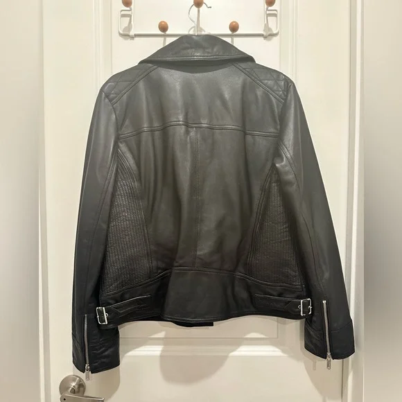 Guess Black Leather Quilted Biker Jacket - Picture 2 of 6